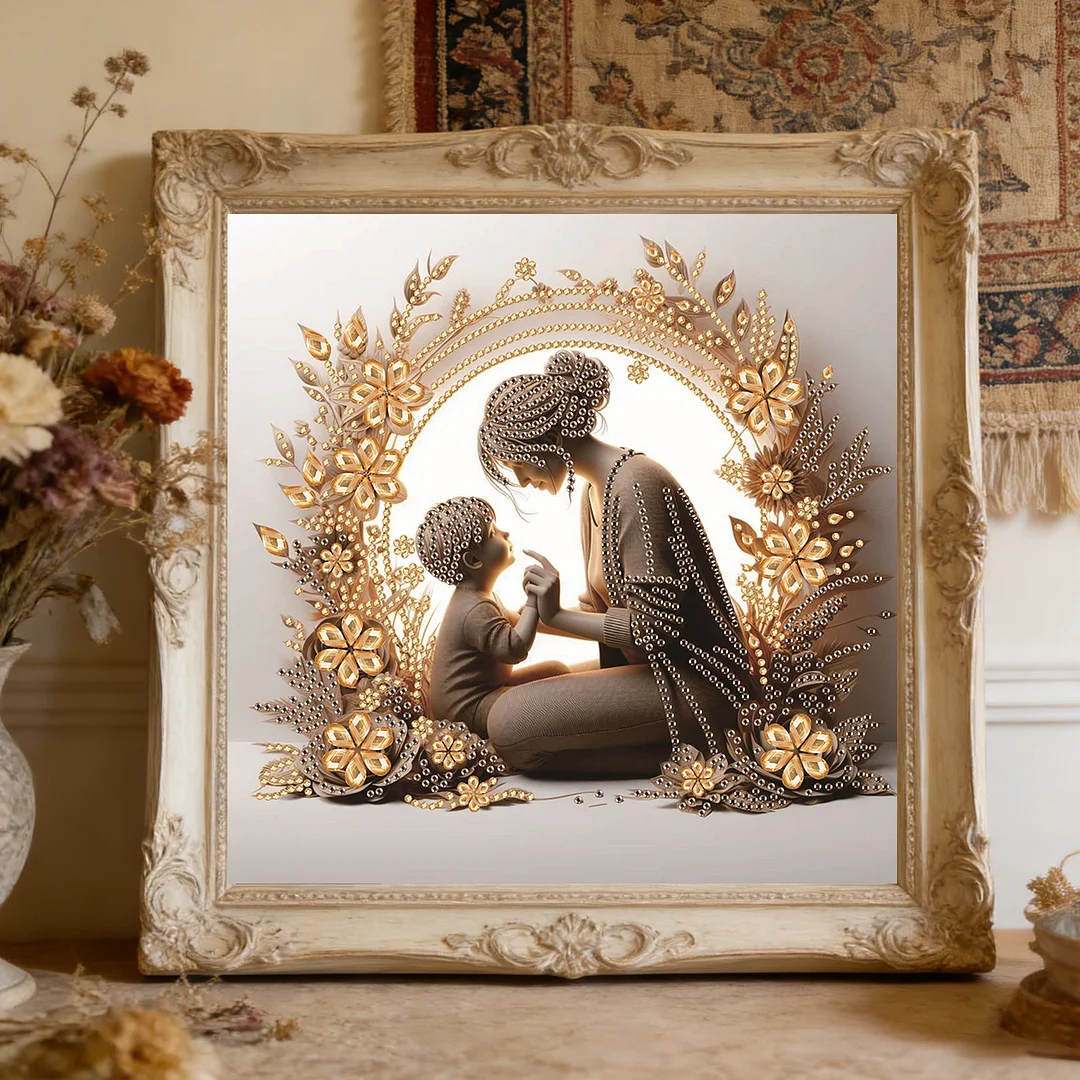 Diamond Painting - Partial Special Shaped Drill - Golden Mother Love(Canvas|30x30cm)