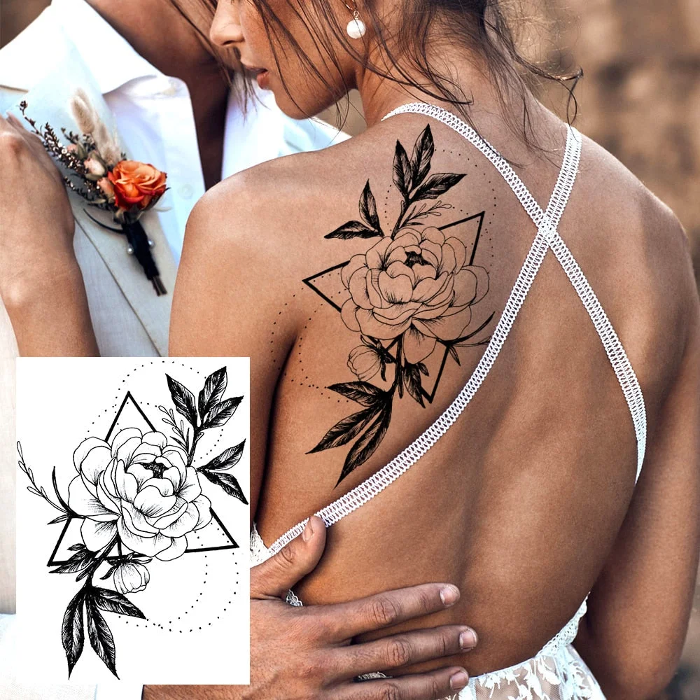 Realistic Sexy Peony Tattoos Temporary Women Adult Flower Arm Tattoos Sticker Waterproof Fake Floral Bloosom Body Leg Art Tatoos 530