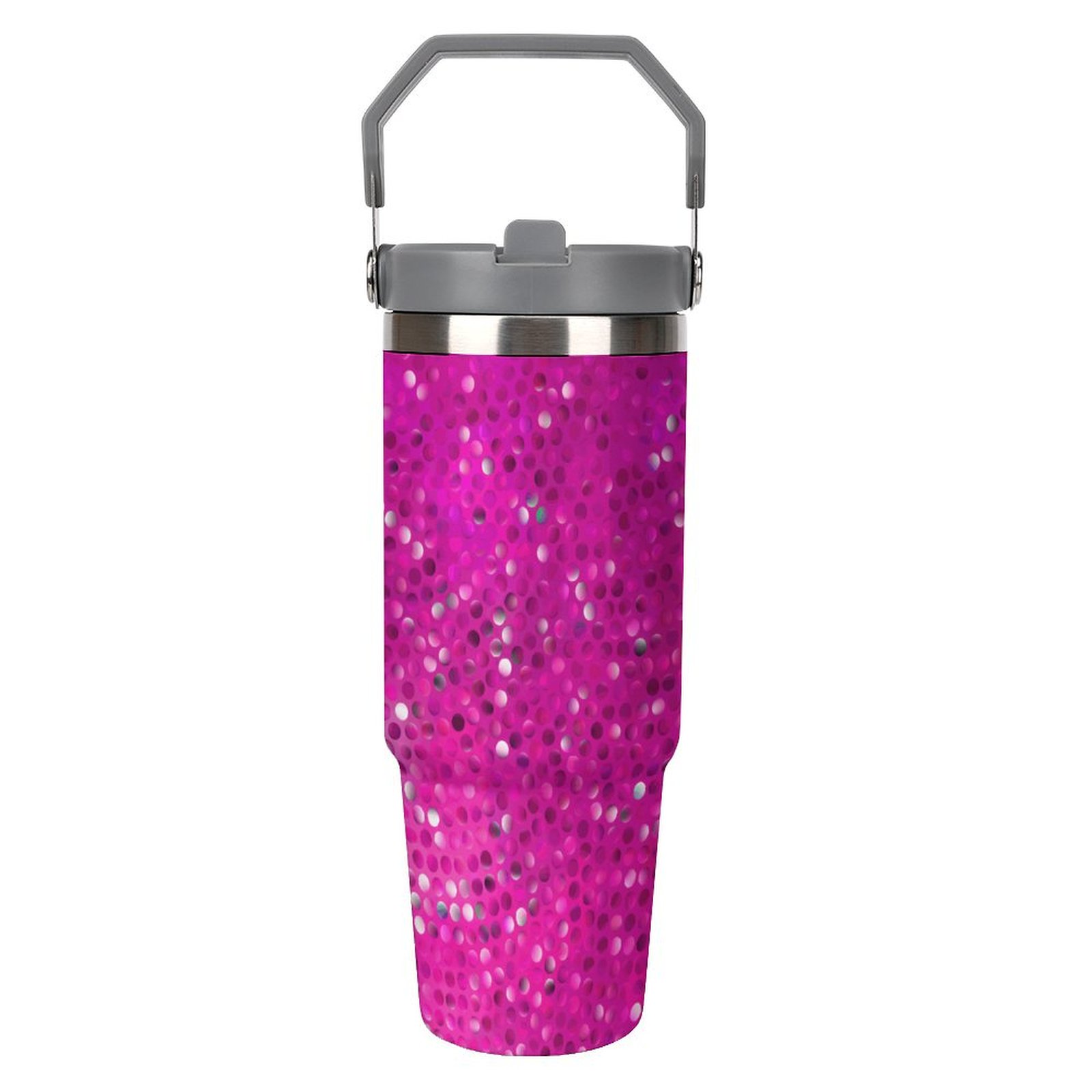 Deep Pink Glitter And Sparkles Customize 30 Oz Tumbler with Handle Steel Water Bottle with Straw Mug