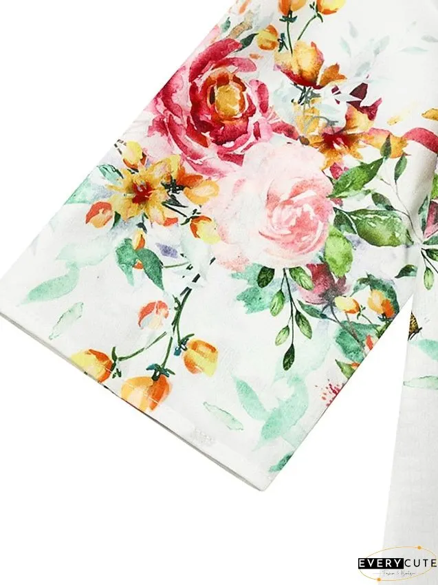 Casual Dress Shift Floral Flower Button Print Neck Midi Modern Outdoor Daily Half Sleeve