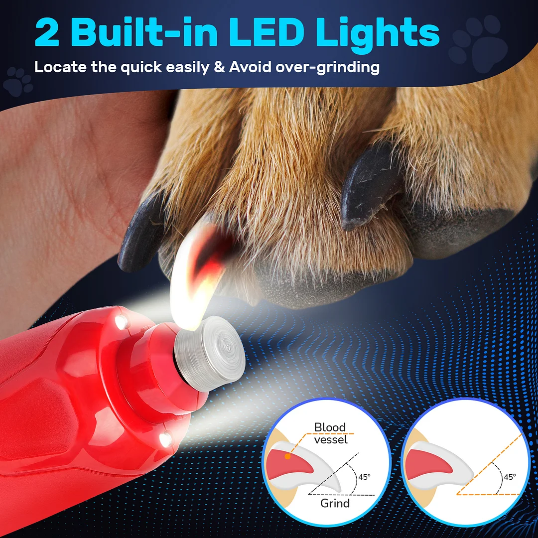 BEBANG Dog Nail Grinder, 6-Speed Pet Nail Grinder with 2 LED Lights