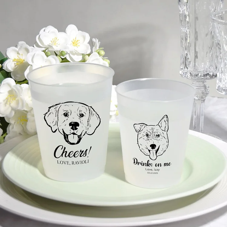 Custom Pet Wedding Frosted Cups – Personalized Plastic Cups for Dog or Wedding Favors