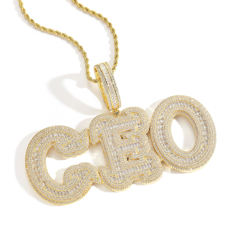 Custom Large Letter Iced Out  CZ Stone Gold/Silver Name Pendants
