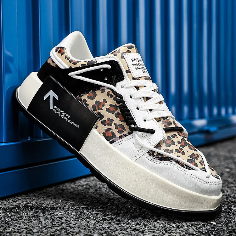 Low Cut Leopard Print Round Toe Trendy Casual Shoes-dark style-men's clothing-halloween