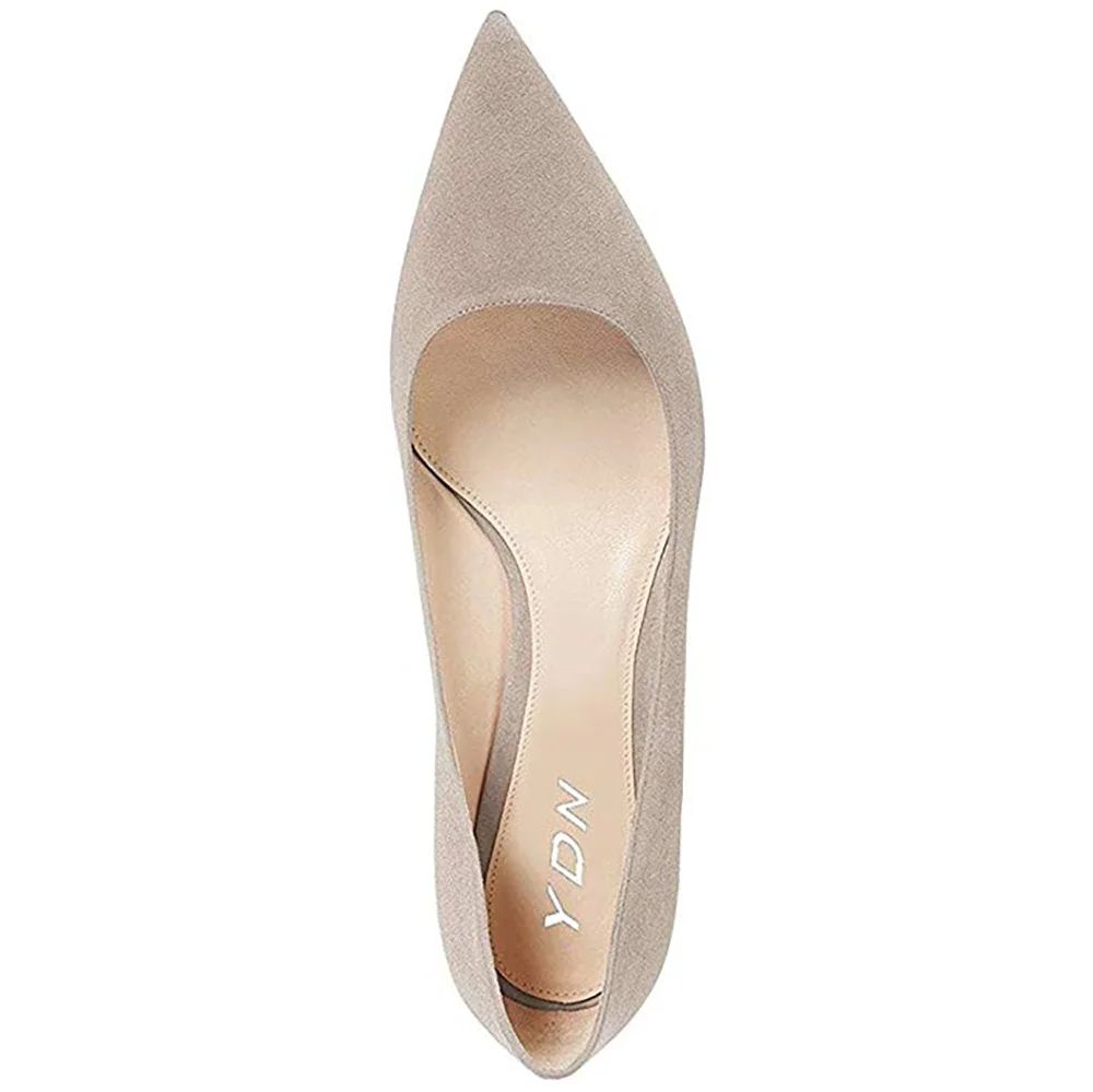 Faux Suede Sophisticated Pointed Elegant Kitten Heel Pumps in Gray  