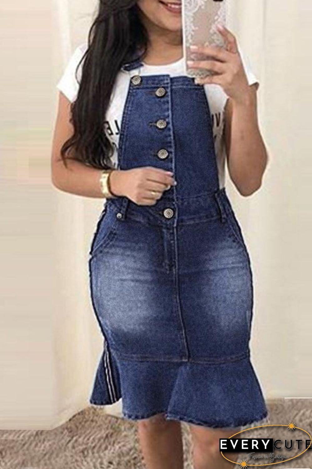 Slim-fit Buttocks Denim Suspender Dress P14862