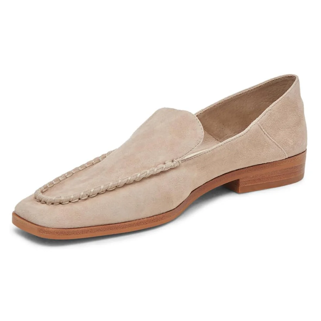 Beige Vegan Suede Sophisticated Closed Square Toe Women's Loafer
