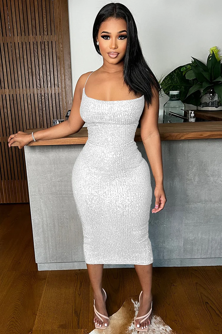 Cami Waist Cut Out Sequin Bodycon Cocktail Party Midi Dress