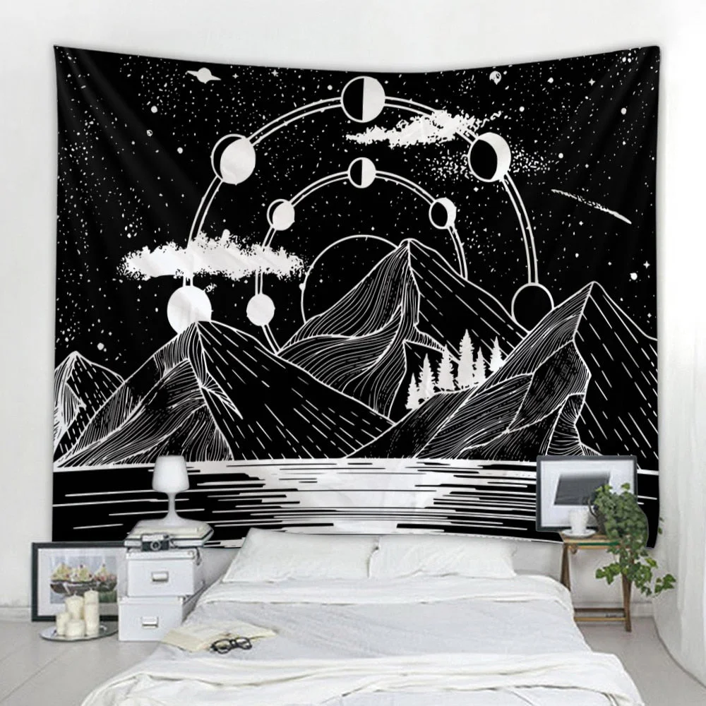 Mountains under the moonr printing big wall mounted cheap hippie wall hanging bohemian wall tapestry mandala wall art decoration