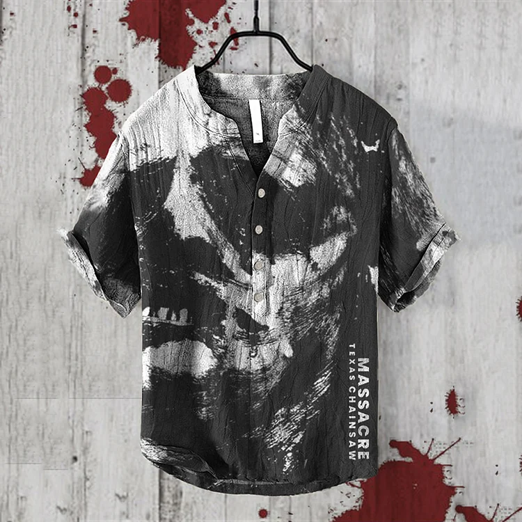 Massacre Face  Halloween Texas V-Neck Cotton And Linen Blend Shirt