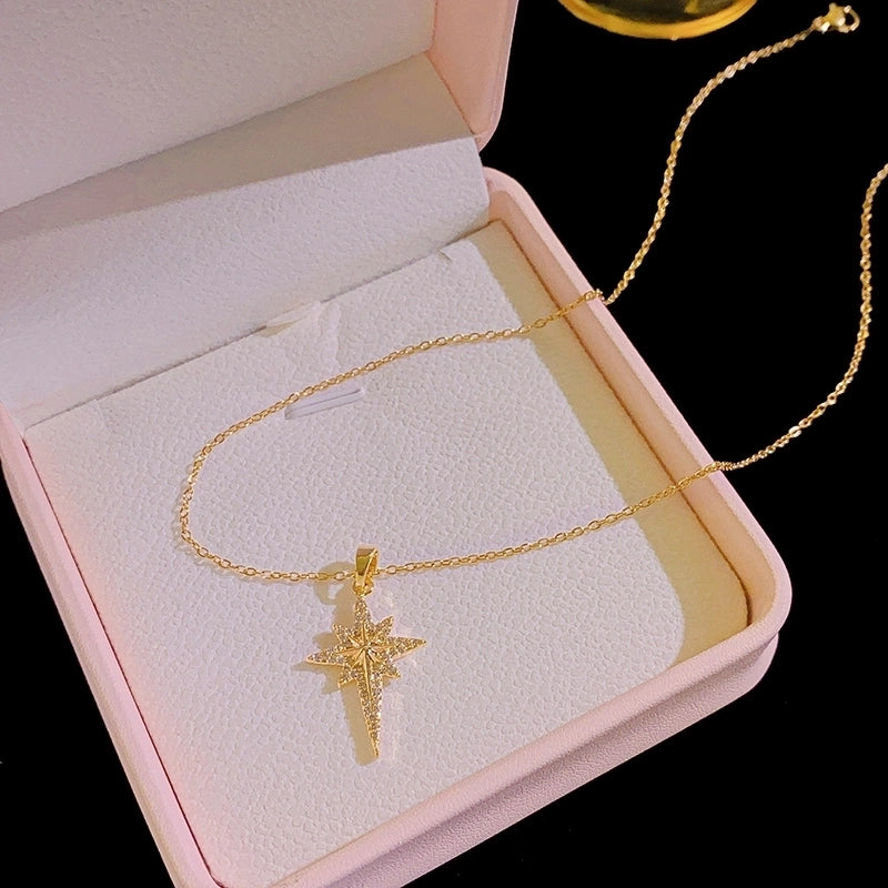 Elegant Glam Star 304 Stainless Steel Copper Zircon Inlay Pendant Necklace
