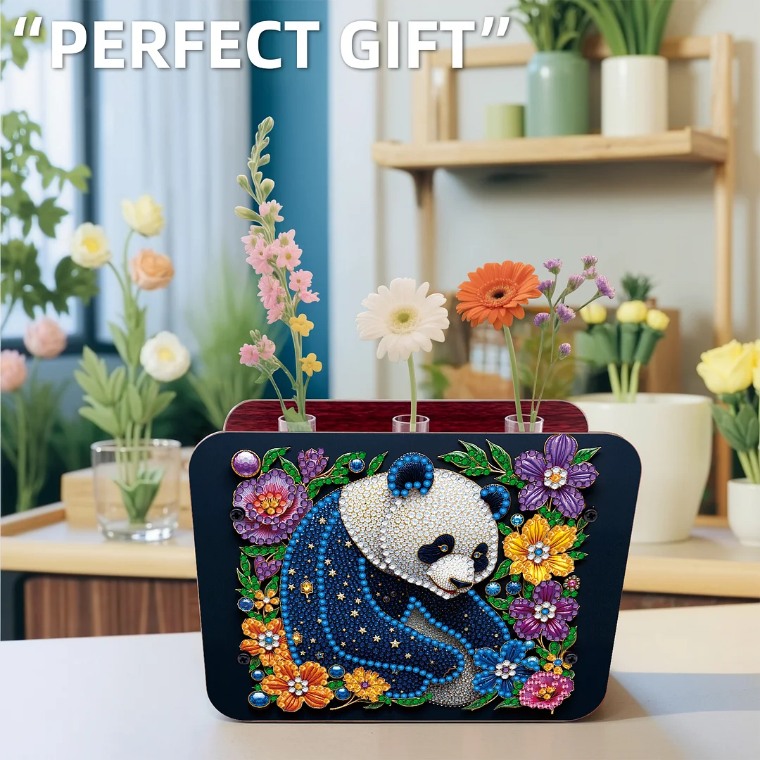 Gem Panda DIY Diamond Painting Wooden Tube Vase for Adults Gift Idea Home Decor