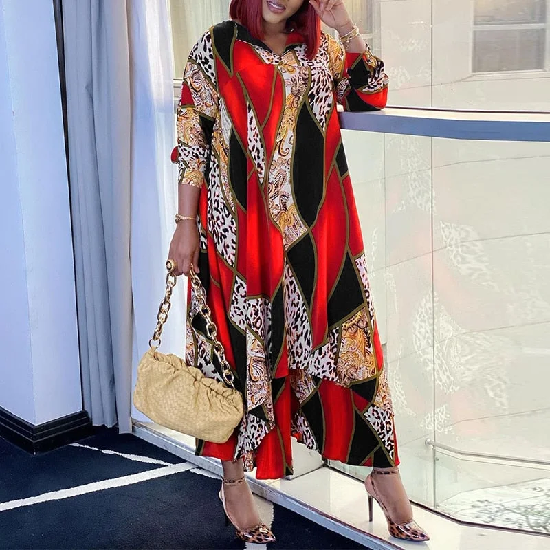 VONDA 2022 Women Dress Plus Size Vintage Printed Bohemian Vestidos Autumn Sexy V Neck Long Sleeve Holiday Robe Female Sundress