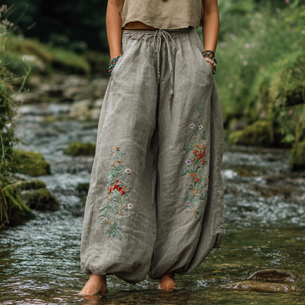 Bohemian Women's Printed Linen Resort Casual Pants