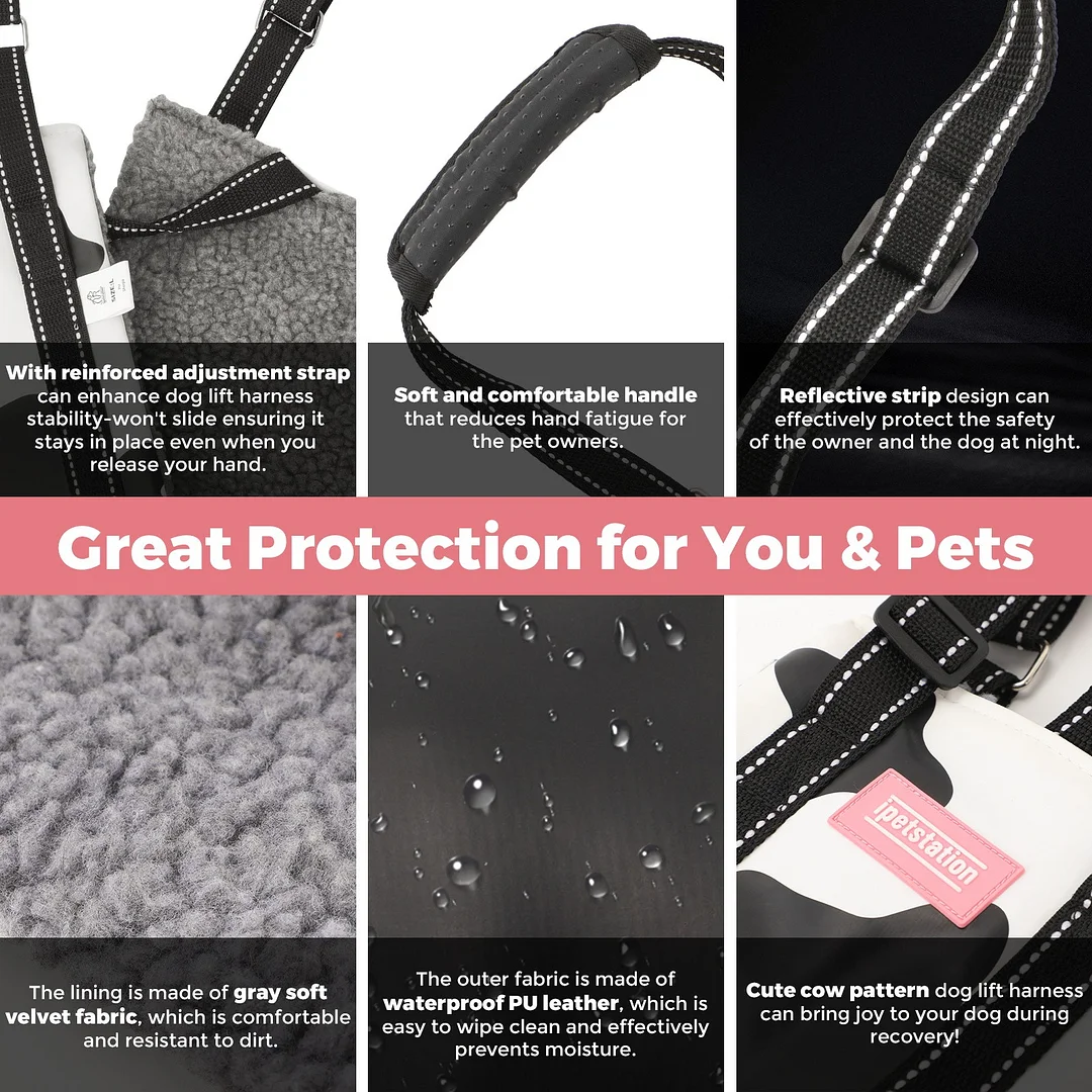 Dog Lift Harness Large Small Medium Sized Dogs,Dog Sling Support Harness Rear for Back Legs Senior Assist Hip Recovery Black White (S)