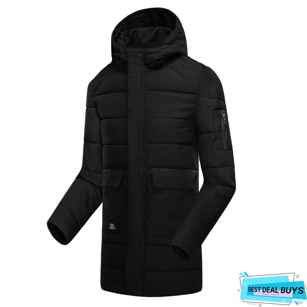 Men Long Casual Hooded Thick Warm Jacket Parkas Coat Fashion Hat Waterproof Overcoats Men Plus Size