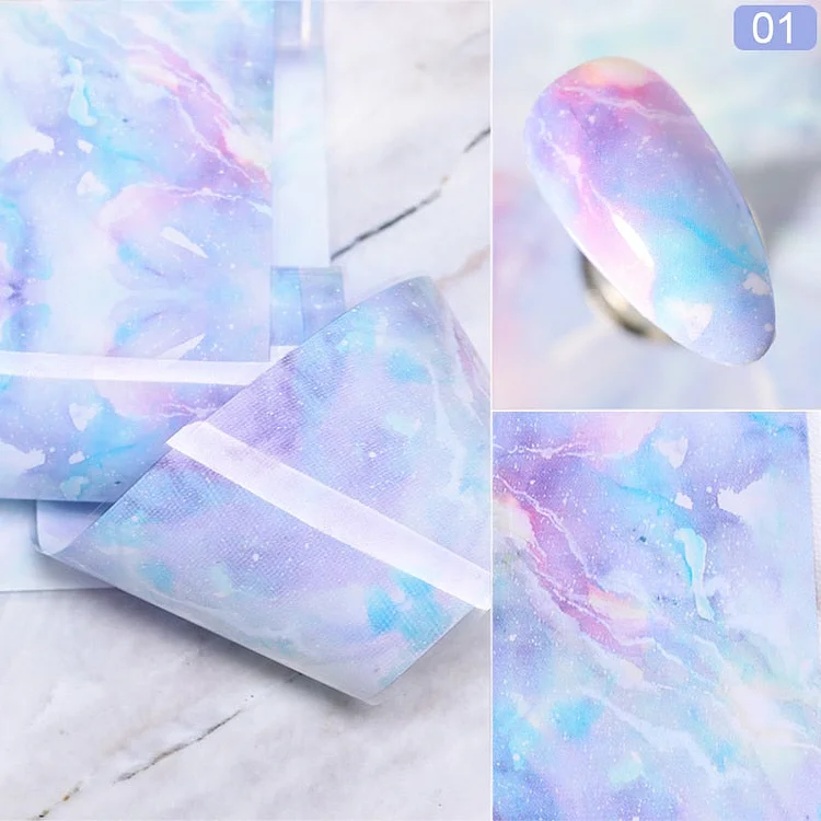 Colorful Floral Nail Foils Marble Series Pink Blue Foils Paper Nail Art Transfer Sticker Slider Decals Nail Art Decoration