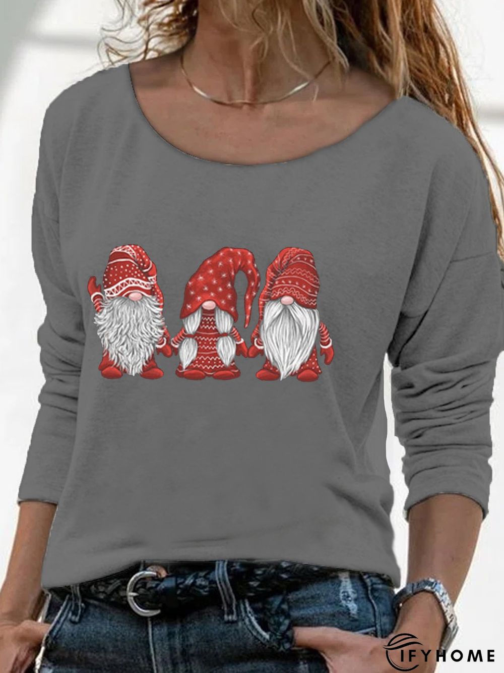 Crew Neck Casual  Loose Christmas T-Shirt | IFYHOME