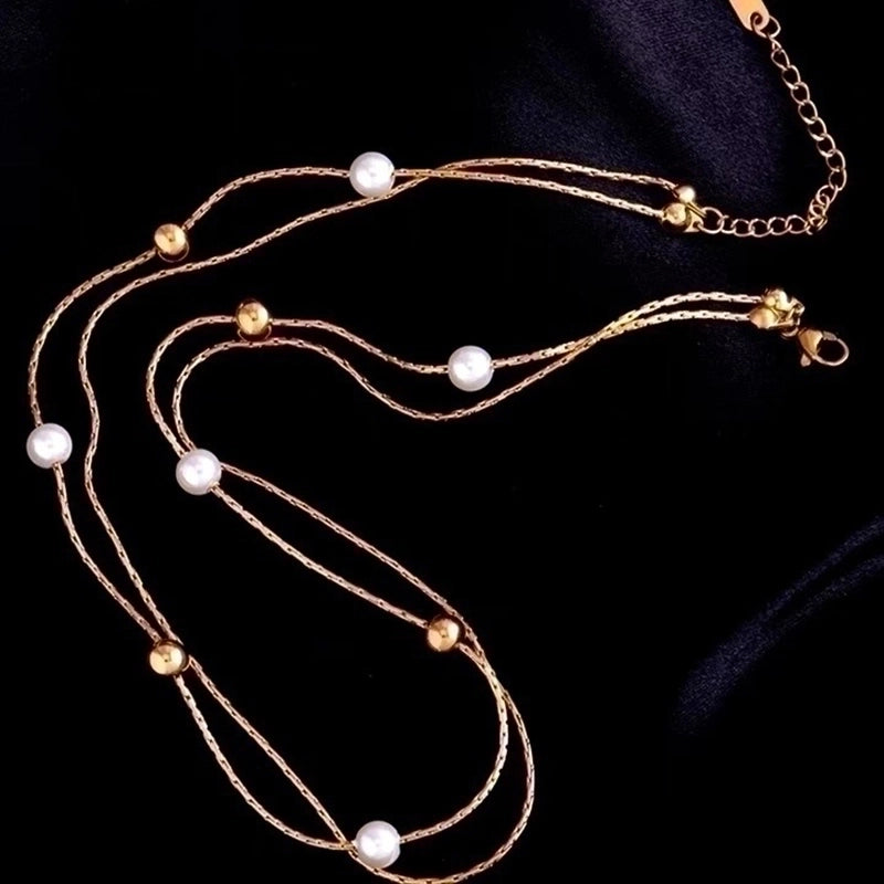 Stainless Steel 18K Gold Plated Minimalist Gold Plated Geometric Pearl Layered Necklaces