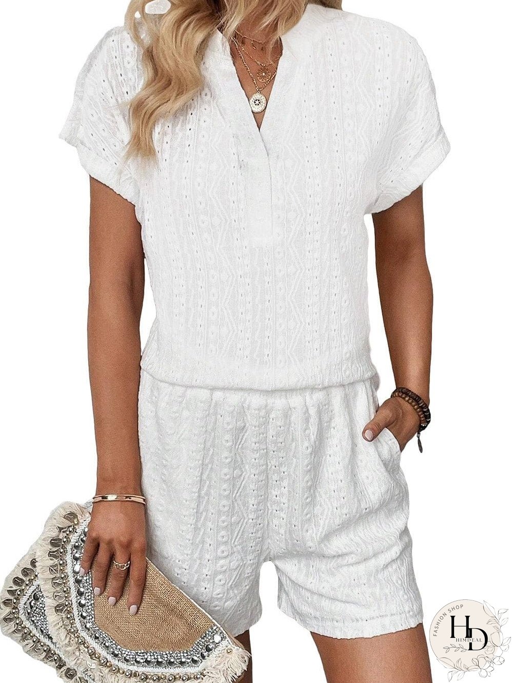 Delicate Eyelet White Shorts Ensemble