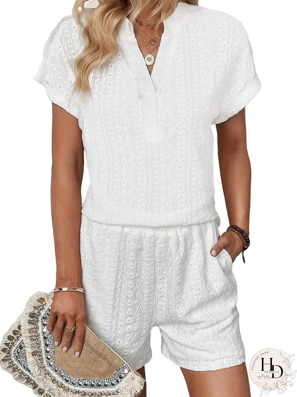 Delicate Eyelet White Shorts Ensemble