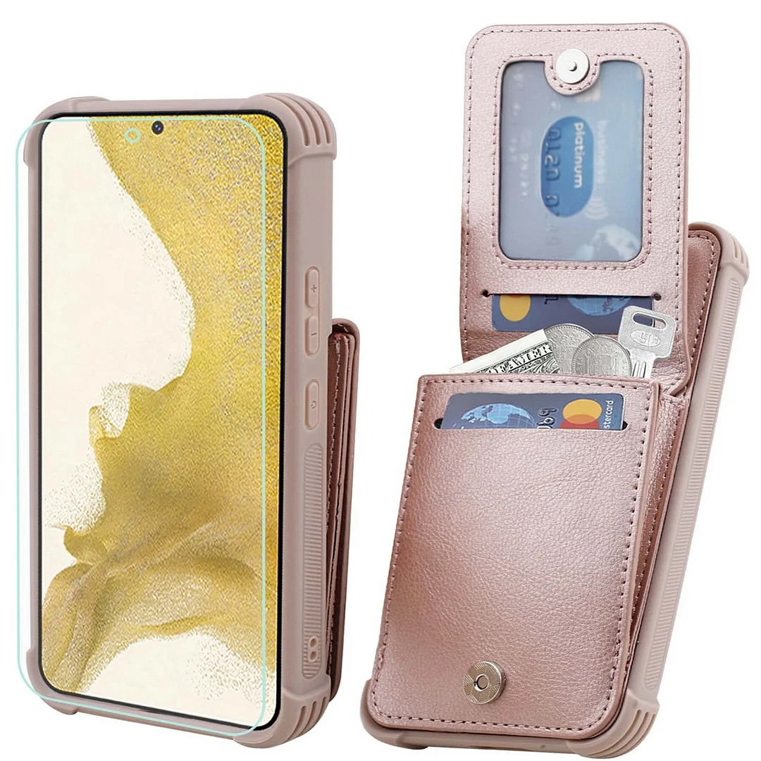 Galaxy S22 5G Wallet Case,VANAVAGY Leather Magnetic Clasp Flip Folio Shockproof Phone Cover