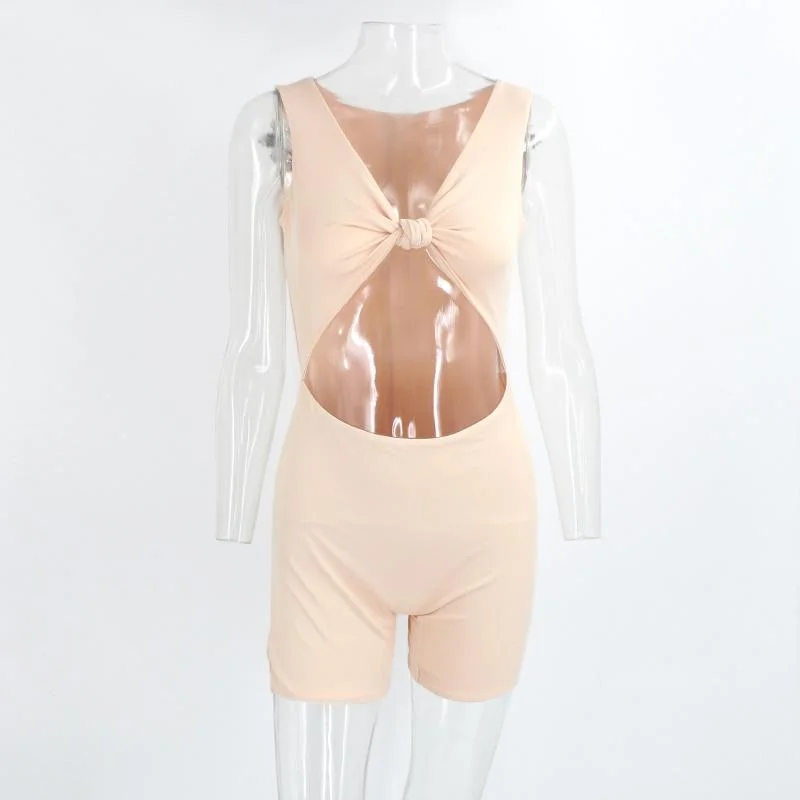 Justchicc Hollow Out Strapless Solid Casual Playsuit Summer Vest Jumpsuit Slim Sleeveless  Rompers 2023 Fashion Women Clothe