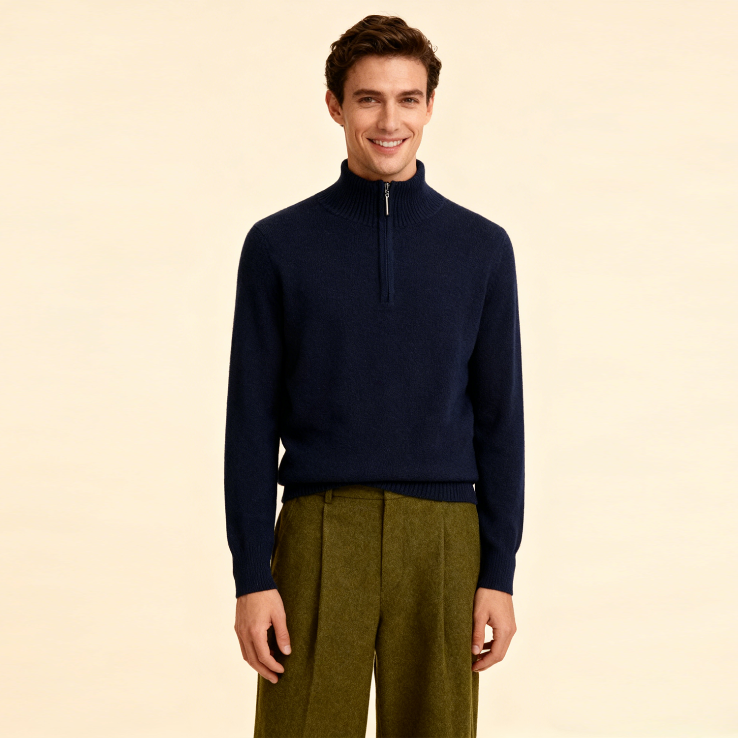 Men's Mock Neck Zip-Up Cashmere Sweater REAL SILK LIFE