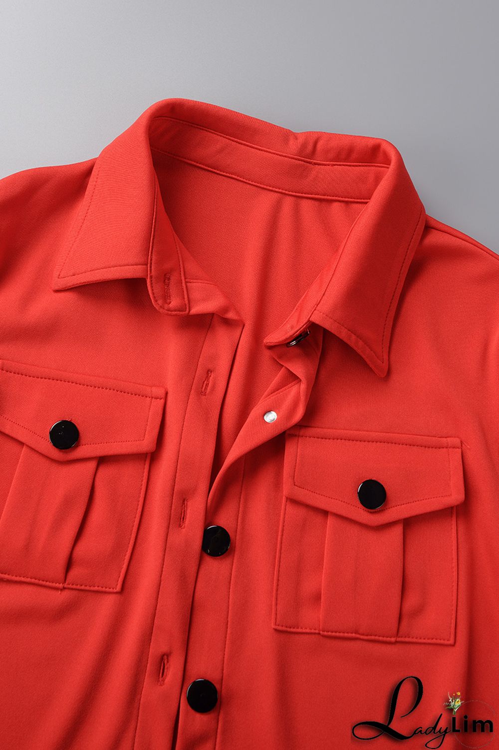 Red Casual Solid Patchwork Turndown Collar Short Sleeve Two Pieces