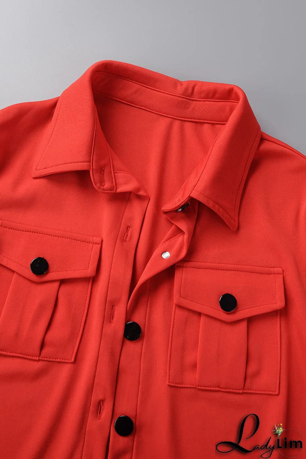 Red Casual Solid Patchwork Turndown Collar Short Sleeve Two Pieces