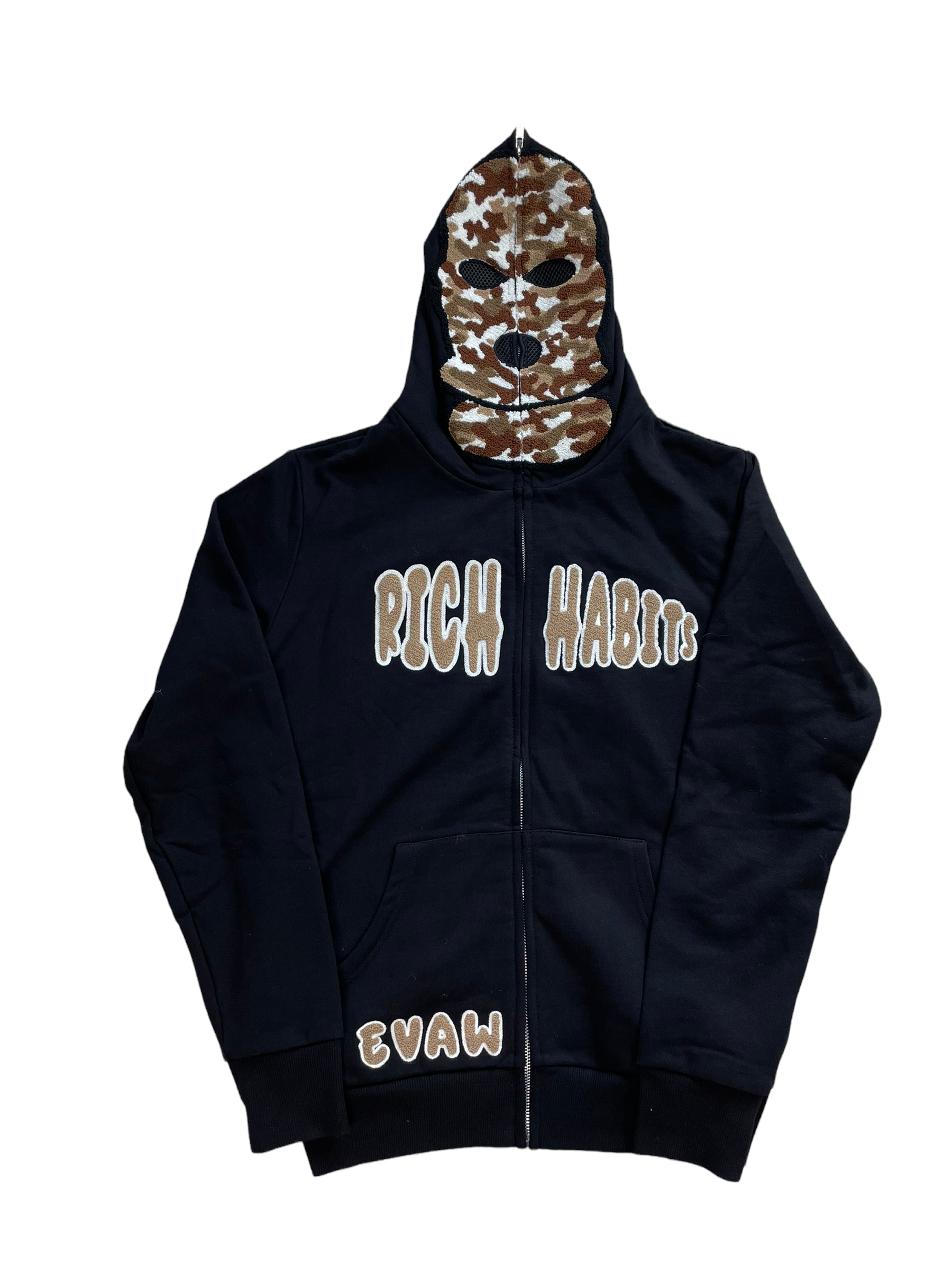 Tan Ski Mask Full Zip Up Hoodie