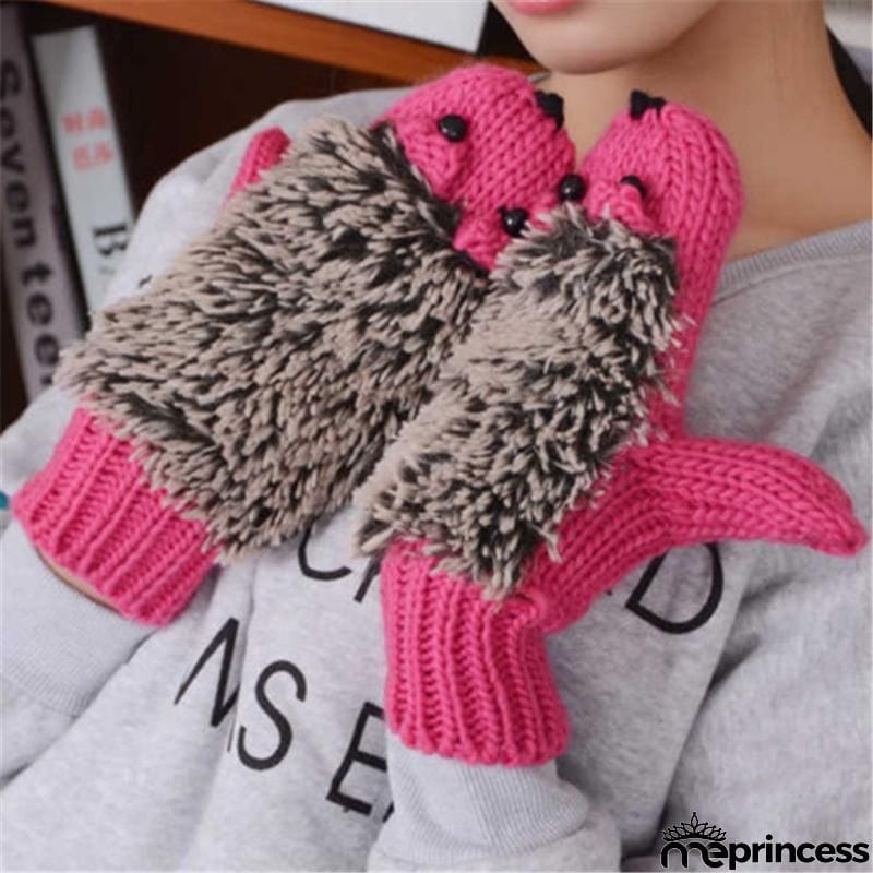 Creative Cute Hedgehog Knitted Warm Mittens