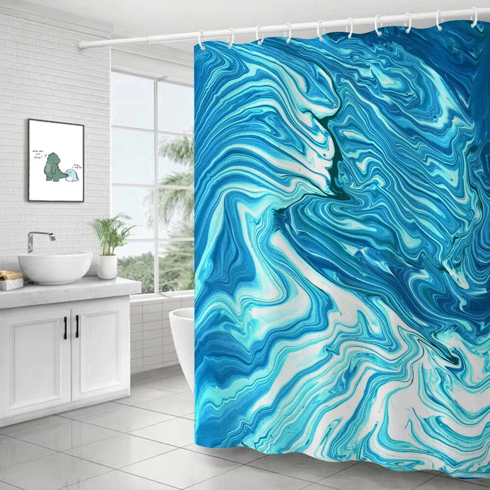 Polyester Abstract Marble Shower Curtain 3D Stripe Printing Colorful Bathroom Curtains Waterproof Fabric Bath Curtain Decor