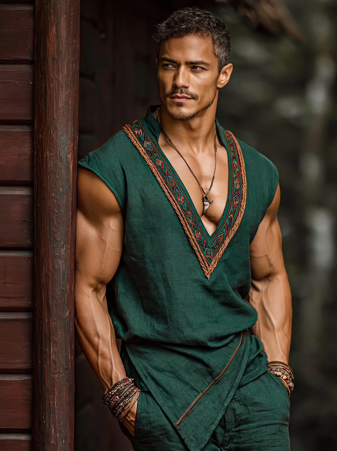 Linencotton Men's Boho Sleeveless V-Neck Top With Embroidered Trim And Ethnic Design For Summer Casual Wear-INSPIREUSE