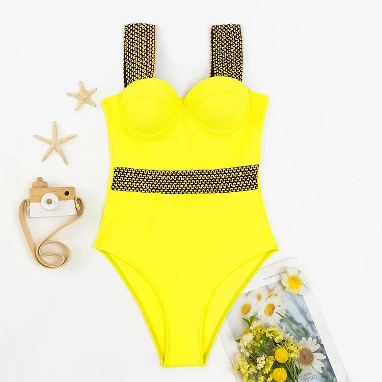 Sequin Decor Push Up Underwire One Piece Swimsuit
