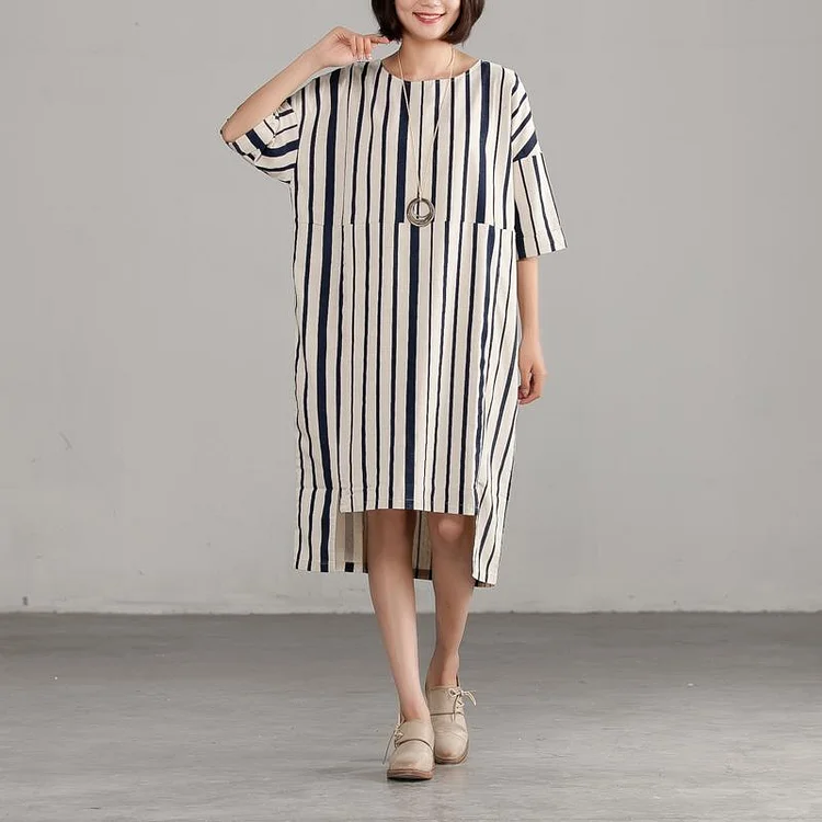 DIY Chiffon clothes For Women 2022 Round Neck Chiffon Stripe Loose Dress