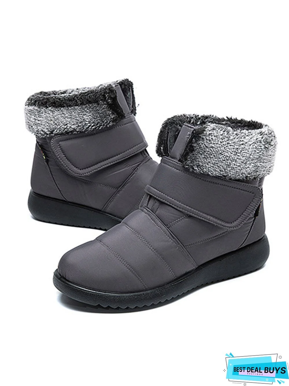 Faux Fur Cuff Snow Boots with Hook and Loop