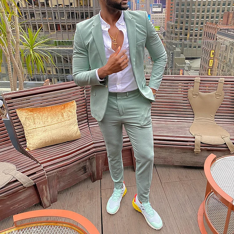 BrosWear Light Green Blazer And Pants  Two-Piece Set