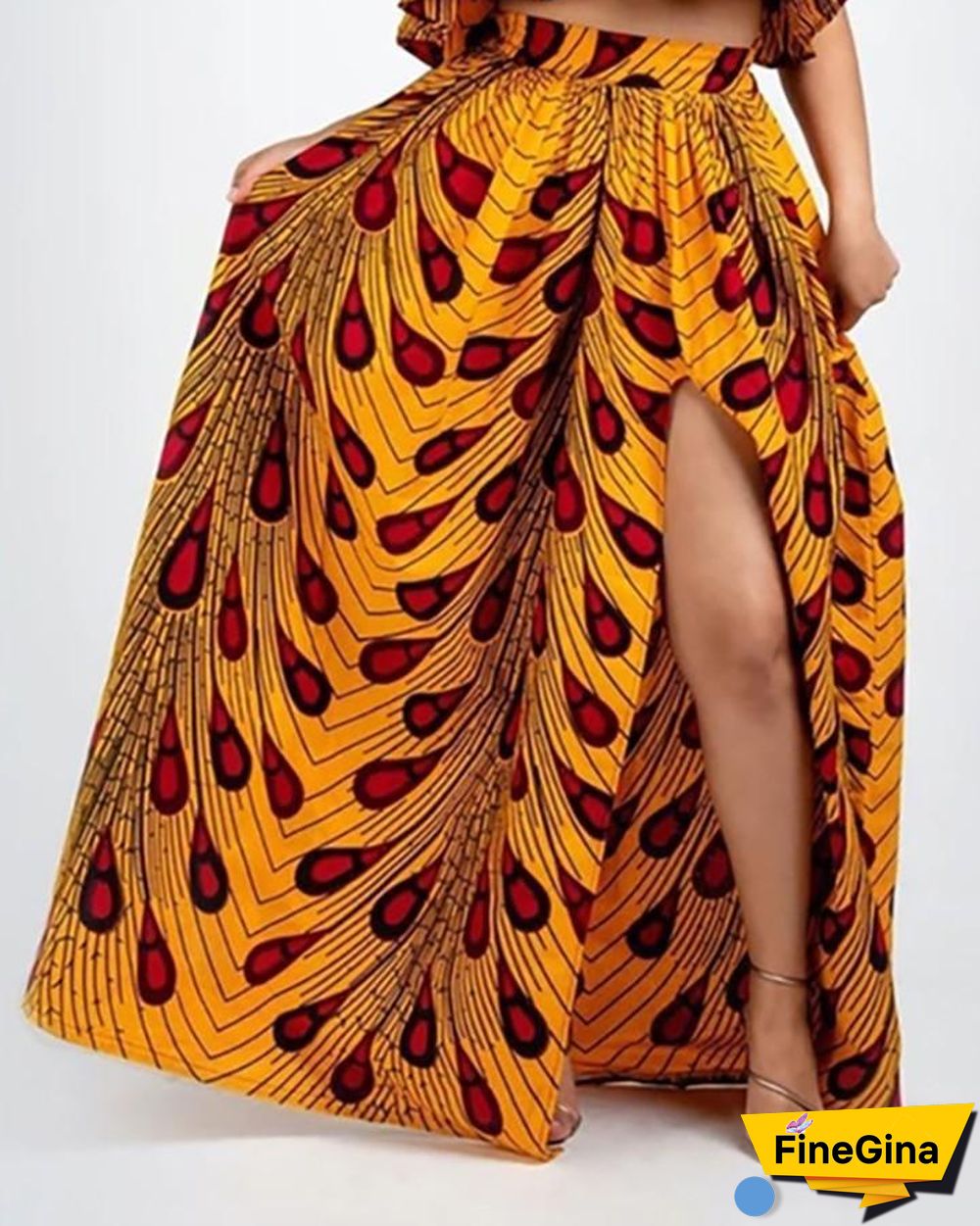 Leaf Print High Slit Maxi Skirt P13083