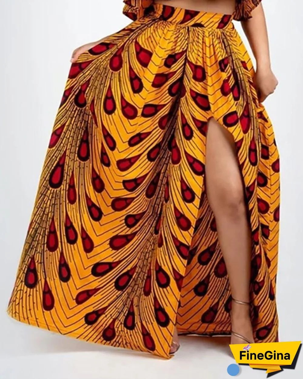 Leaf Print High Slit Maxi Skirt P13083