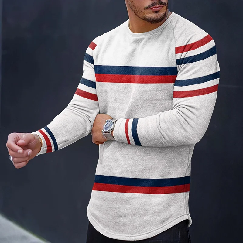 Fashionable Light Gray Color Line Raglan Sleeves T-Shirt