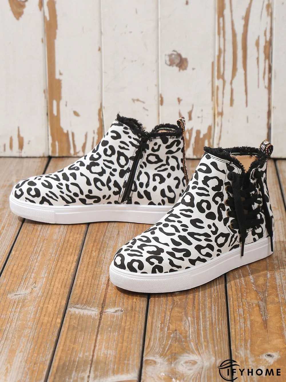 Casual Lace-up Decor Fringe High Top Canvas Shoes with Side Zip | IFYHOME