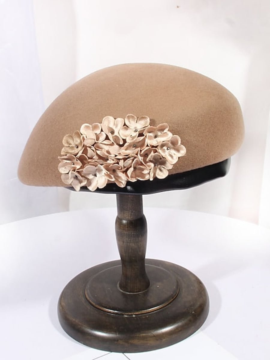 Women's Beret Hat Party Wedding Street Flower Pure Color Newsboy Cap