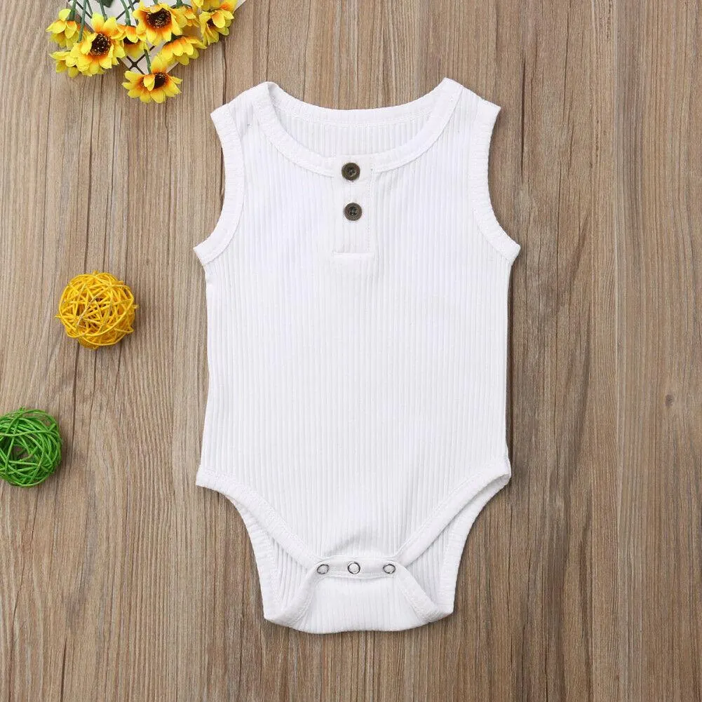2019 Children Summer Clothing Newborn Baby Boy Girl Knit Solid Ribbed Bodysuit Jumpsuit Cotton Outfits Sleeveless Sunsuit 0-24M