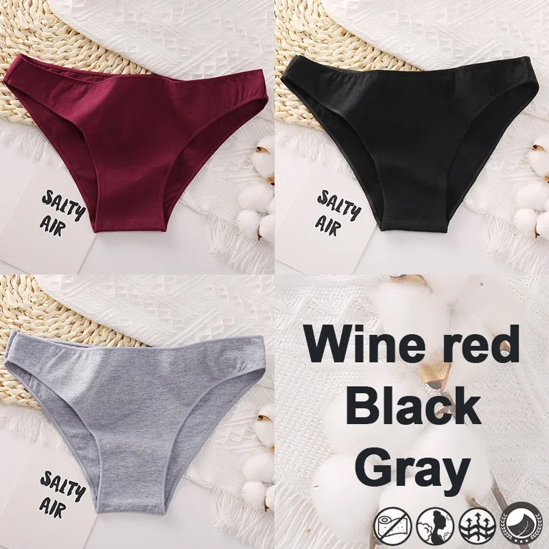 3PCS/Set Women's Panties Bikini Briefs Cotton Underwear Sexy Lingerie M-XXL Panties Female Underpants Solid Color Girls Pantys