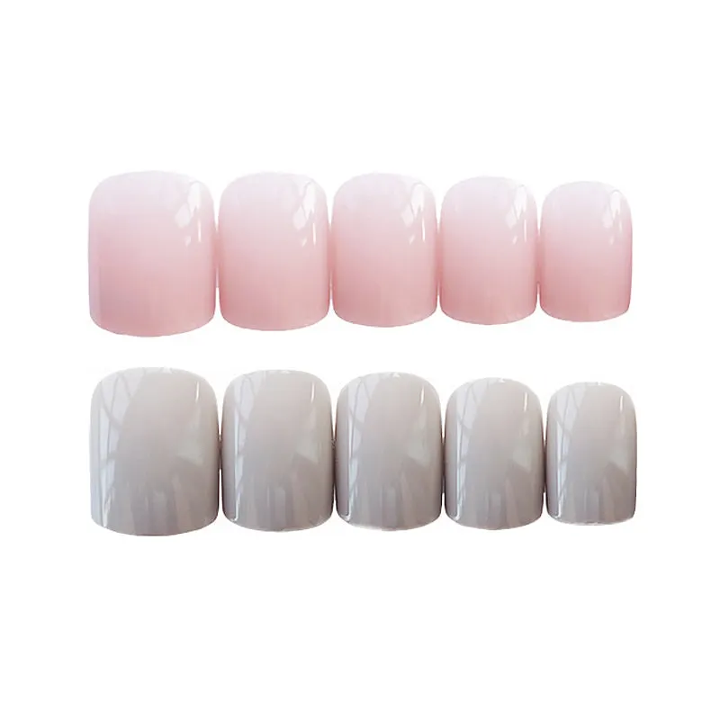 Ladies Sweet Light Grey Pink Color Fake Nails DIY Fashion Nail Art Tips with Glue Short Size Design Artificial Nails 24pcs-Nail Inspo