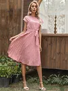 Mid-length Short-sleeved Lace-up Polka Dot Pleated Dress