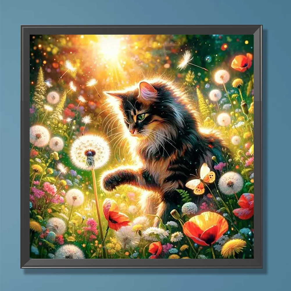 Full Round Diamond Painting 30*30cm - Dandelion And Cat