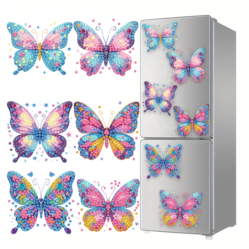6Pcs Acrylic Butterfly DIY Diamond Painting Fridge Stickers for Home Kitchen