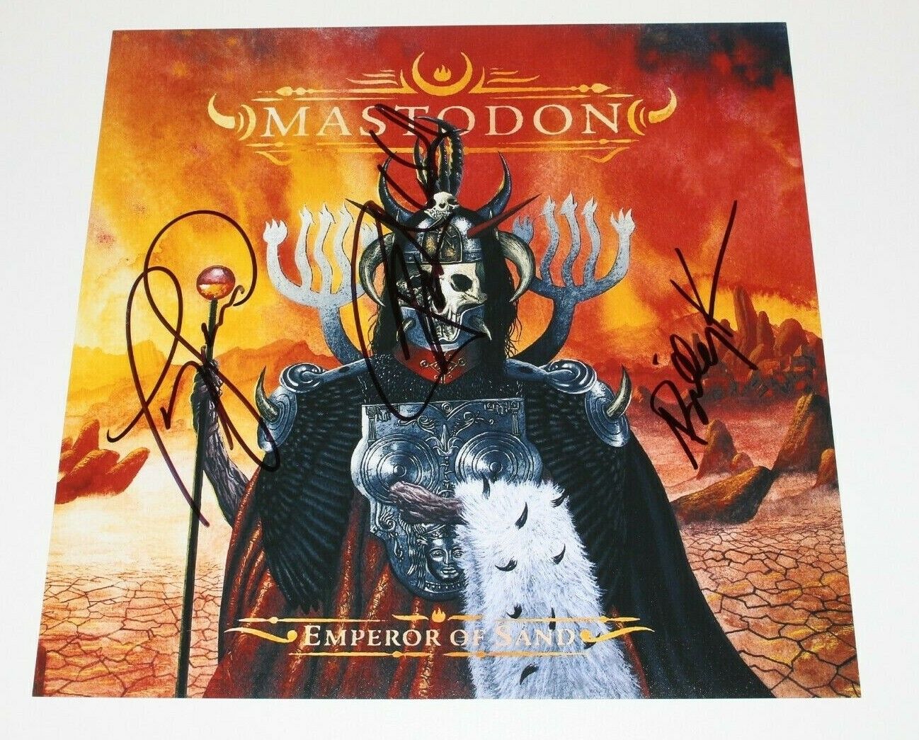 MASTODON BAND SIGNED 'EMPEROR OF SAND' 12x12 ALBUM FLAT Photo Poster painting COA BRETT HINDS x3